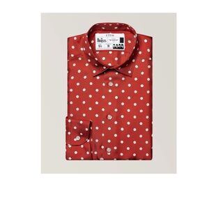 Eton Men's Red Polka Dot Shirt Pure silk, size XXL 17.5/44